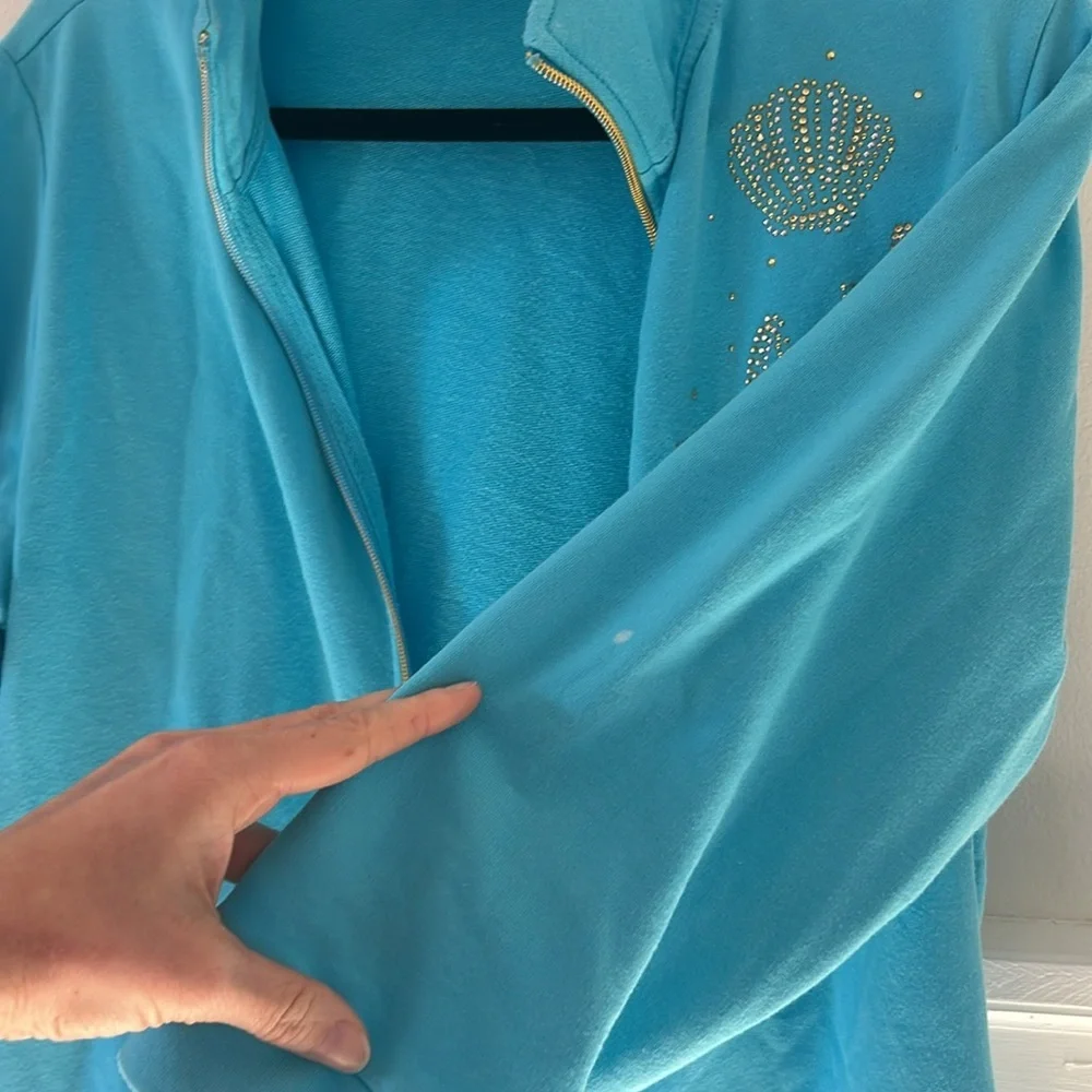 The Quacker Factory Blue 3/4 Sleeve Jacket with Gold Sequin Starfish Medium